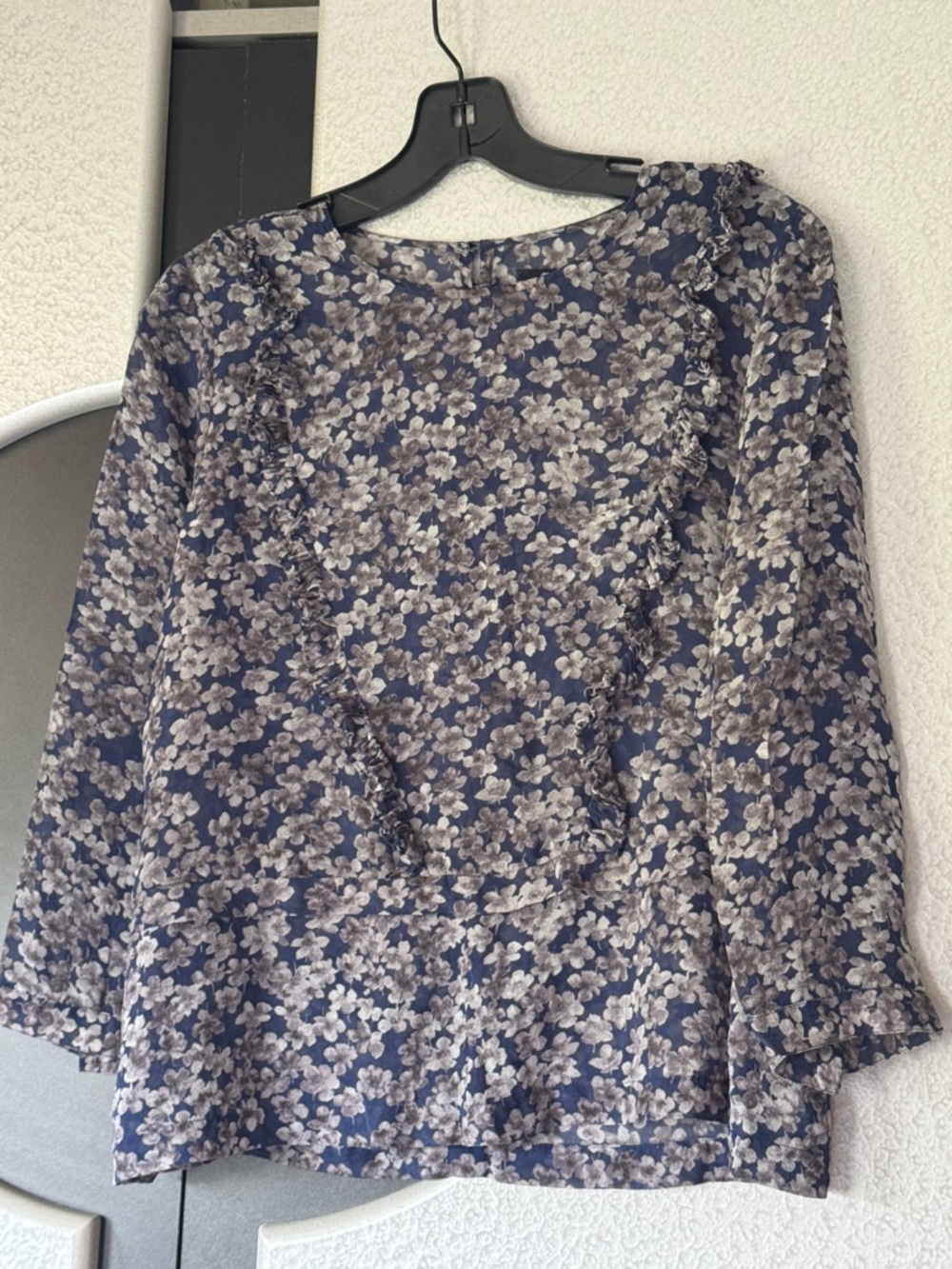 Madewell Navy Floral Ruffle Front Blouse
